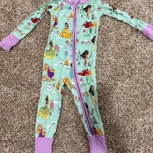 Disney Princess Kids One Piece Pajama - Mint and Purple Little Sleepies 6-12 M
